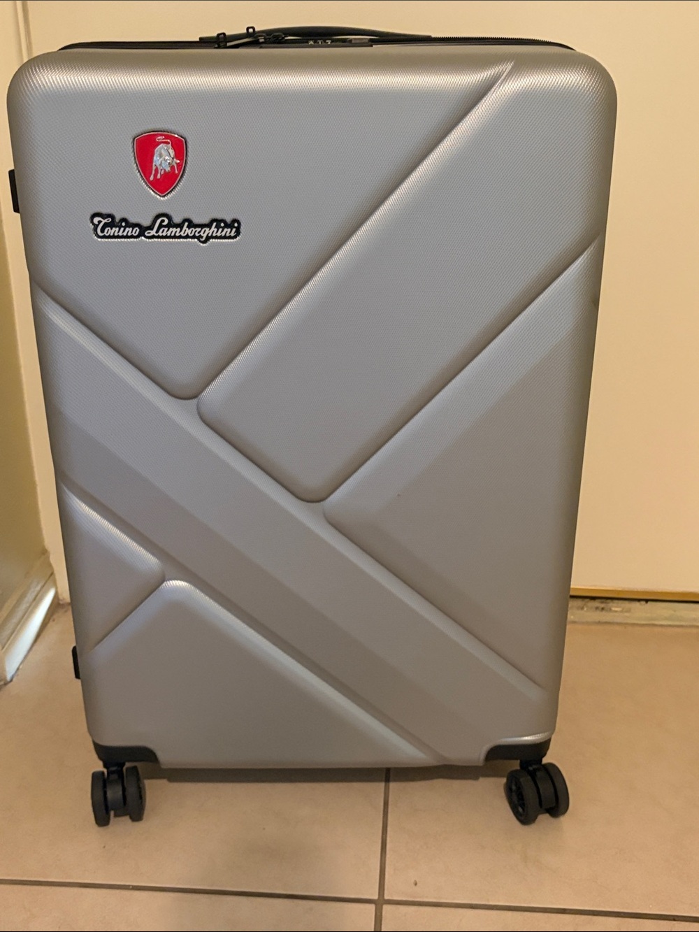Lamborghini Silver Textured Hardshell Spinner Luggage